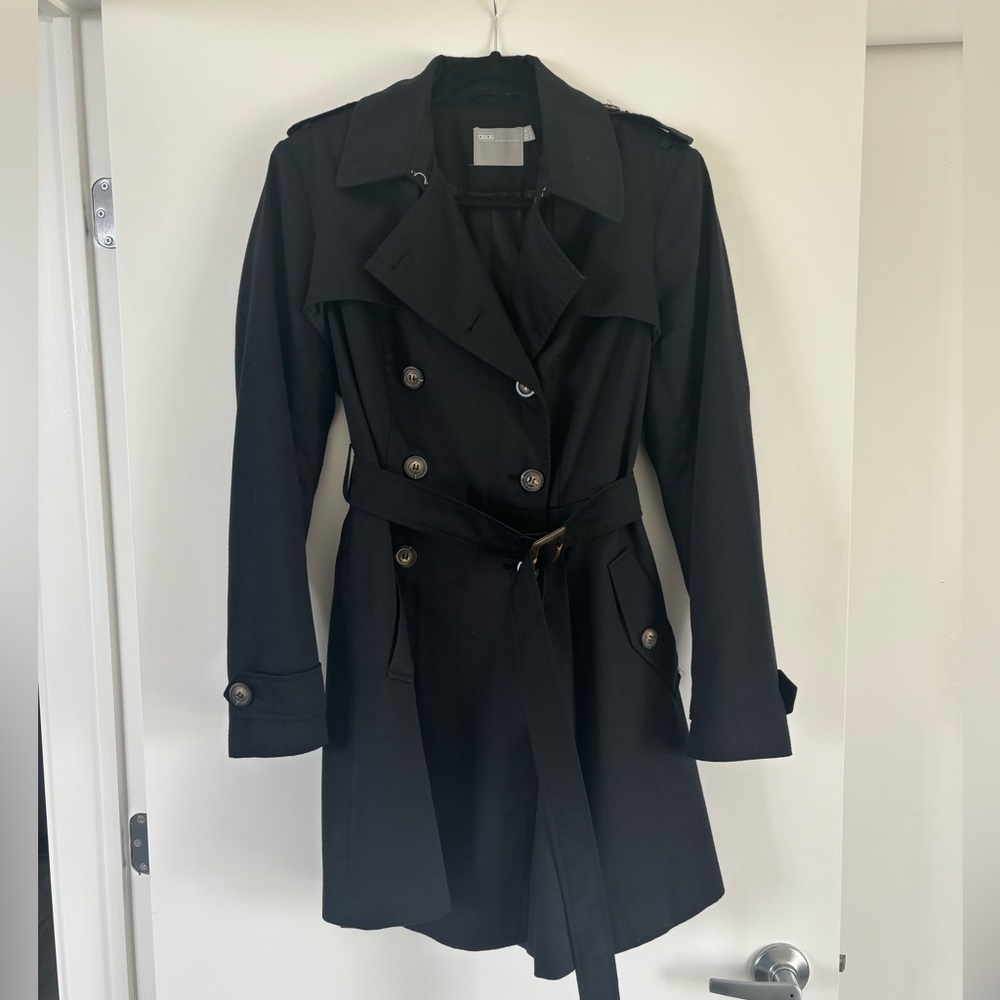 ASOS Elegant Double-Breasted Black Trench Coat, U.S. Size 10